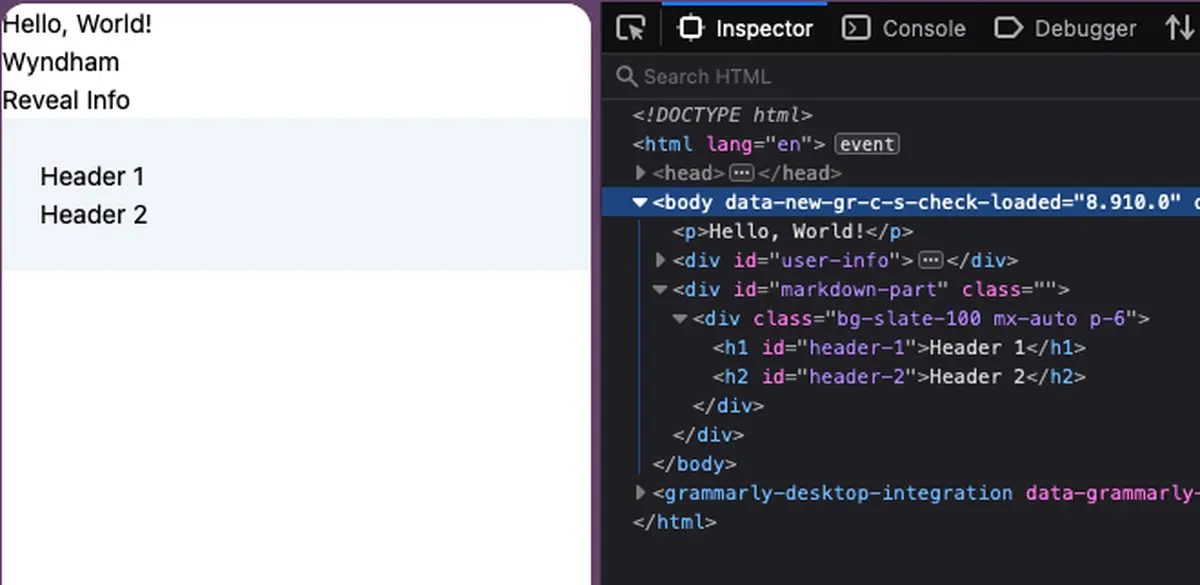 Inspector on the Page to see if Markdown is renderred correctly